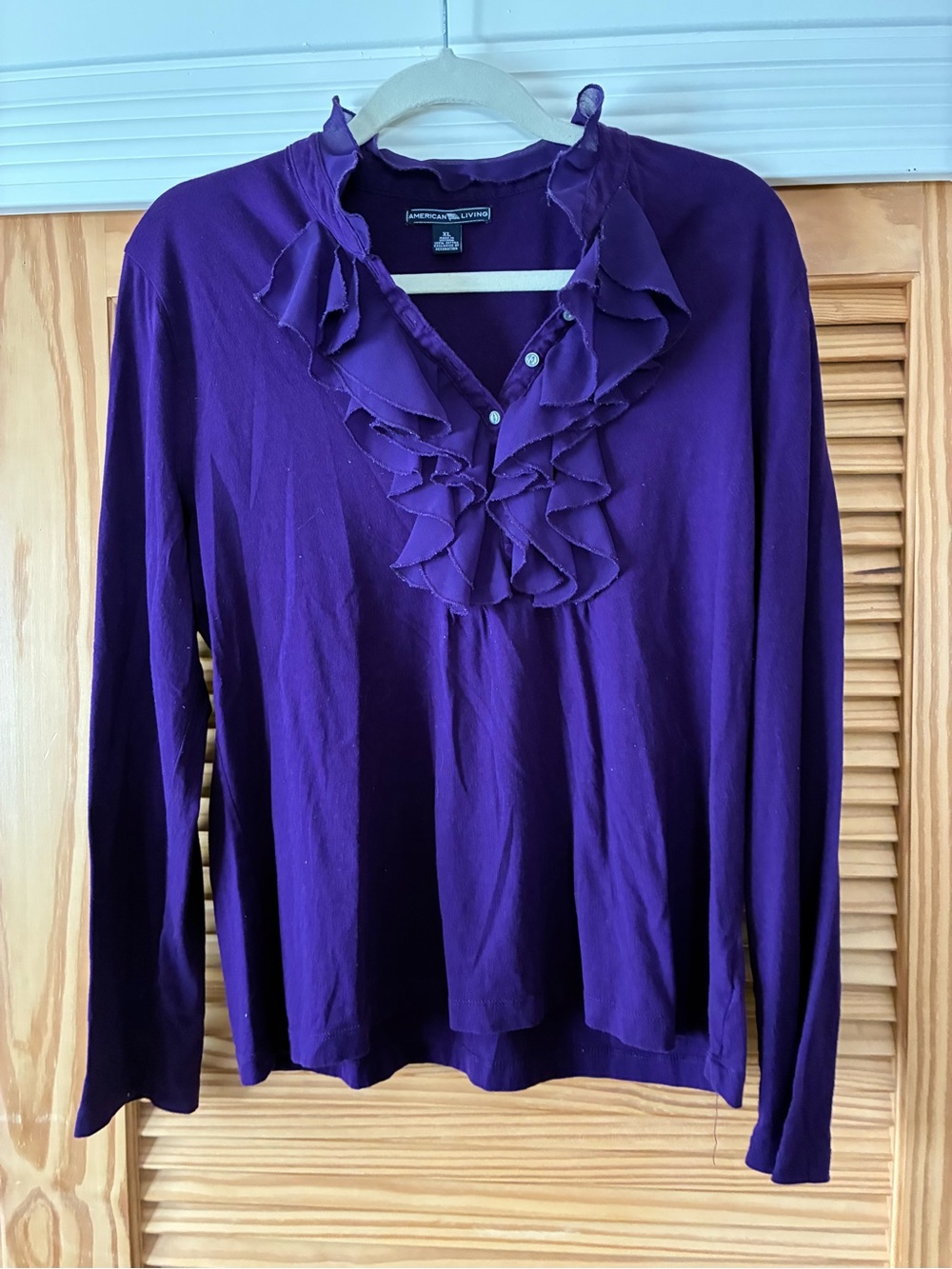 American Living Purple Ruffle-Front Long Sleeve Top size xl